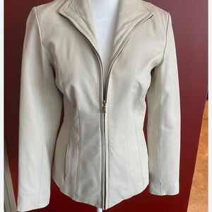Cole Haan Vegan Women's cream Leather Jacket Size Large